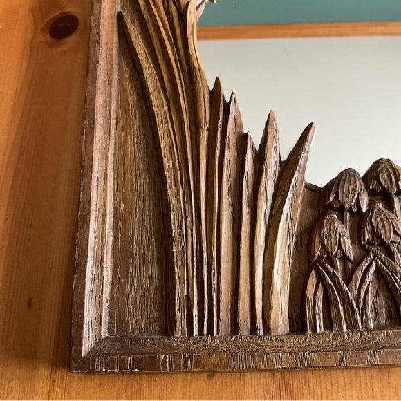VINTAGE EINAR JOHANSEN WOOD CARVED MIRROR 1976 BUTTERFLY DAFFODIL BLUEBELLS - Picture 8 of 16